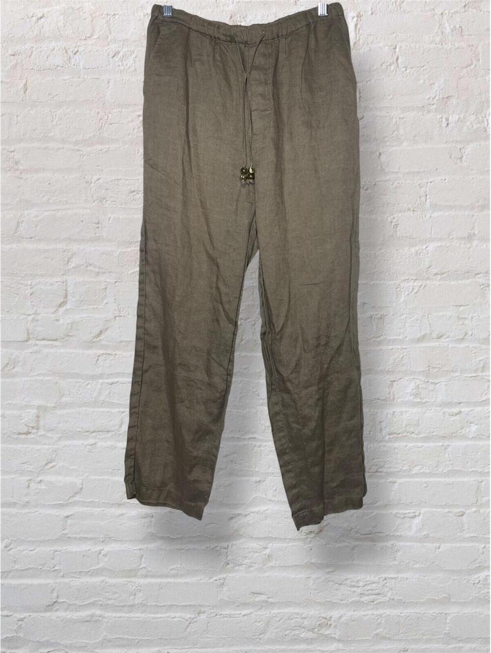 MNG Linen Pant Drawstring Straight Leg Trouser Coastal S